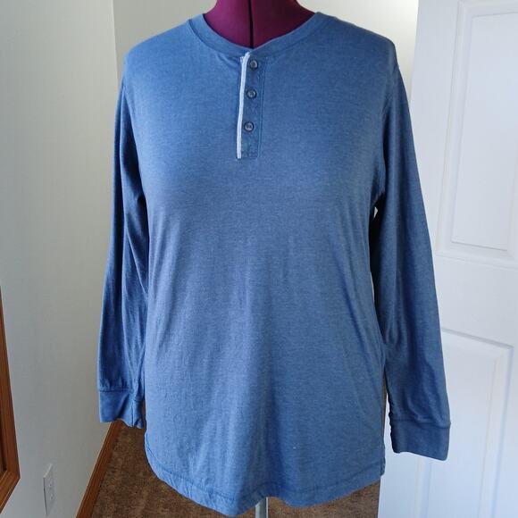 Michael Morgan Blue Henley T-Shirt Medium long sleeve tee cotton blend grey trim - Picture 6 of 14